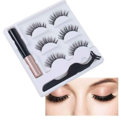 3 PARES DE PESTAÑAS POSTIZAS MAGNETICAS + DELINEADOR DE OJOS MAGNETICO