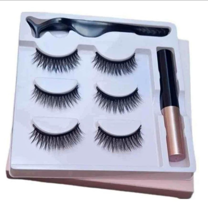 3 PARES DE PESTAÑAS POSTIZAS MAGNETICAS + DELINEADOR DE OJOS MAGNETICO