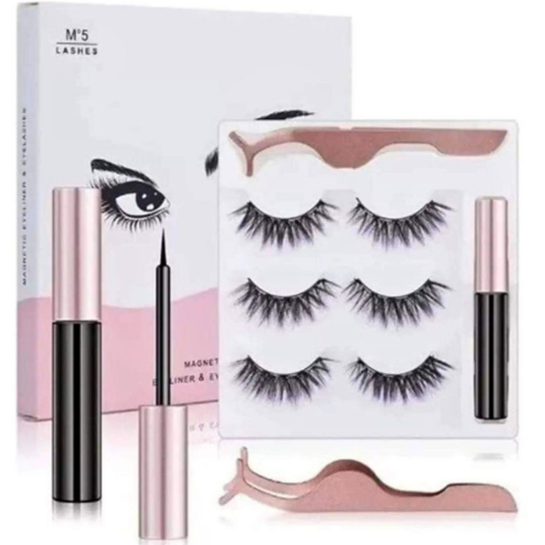 3 PARES DE PESTAÑAS POSTIZAS MAGNETICAS + DELINEADOR DE OJOS MAGNETICO
