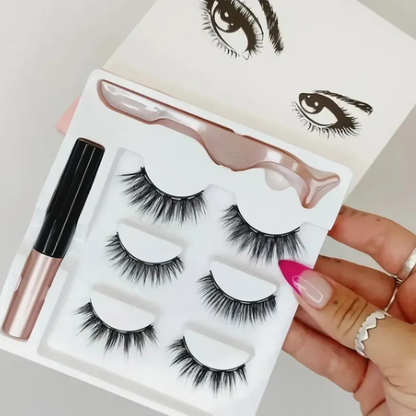 3 PARES DE PESTAÑAS POSTIZAS MAGNETICAS + DELINEADOR DE OJOS MAGNETICO