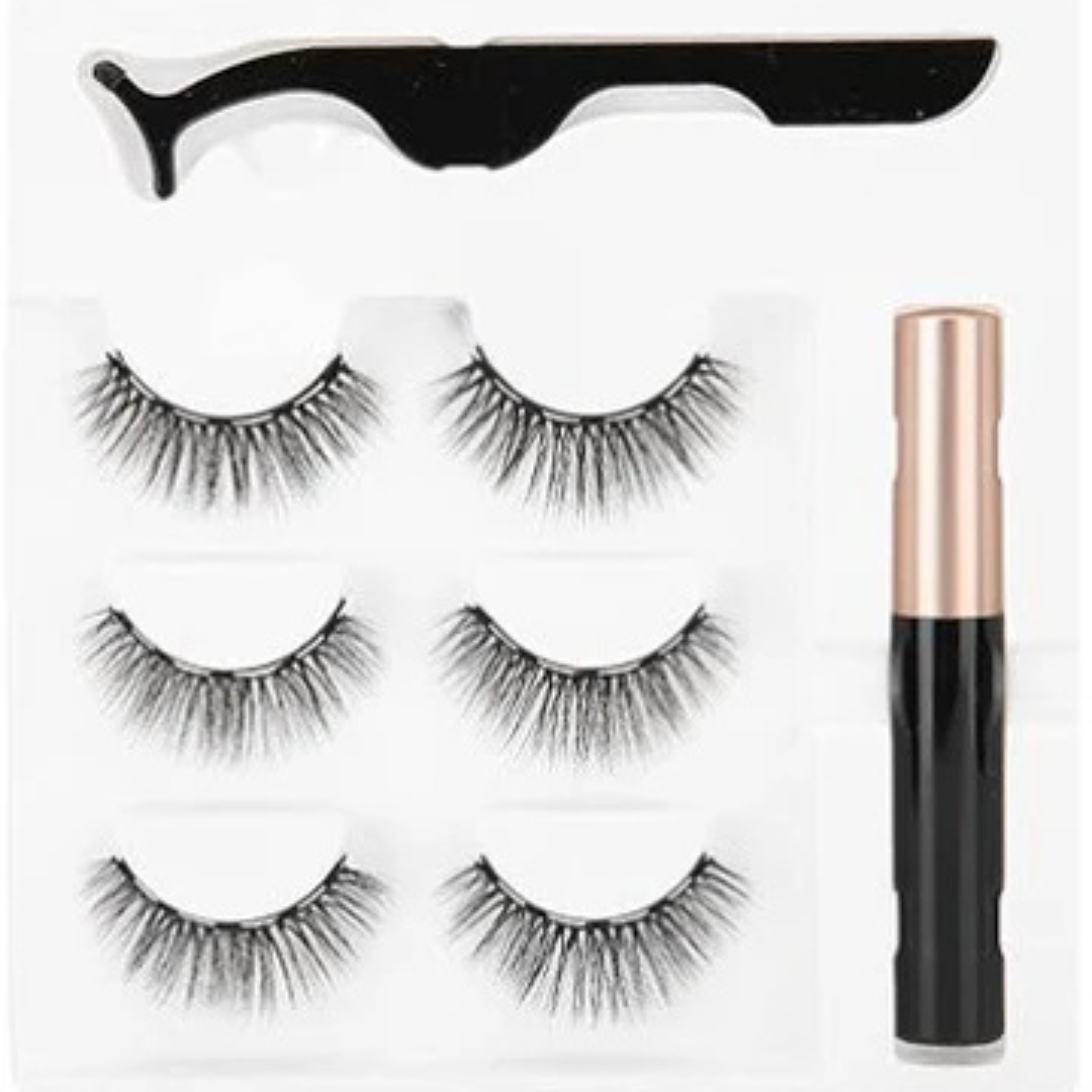 3 PARES DE PESTAÑAS POSTIZAS MAGNETICAS + DELINEADOR DE OJOS MAGNETICO
