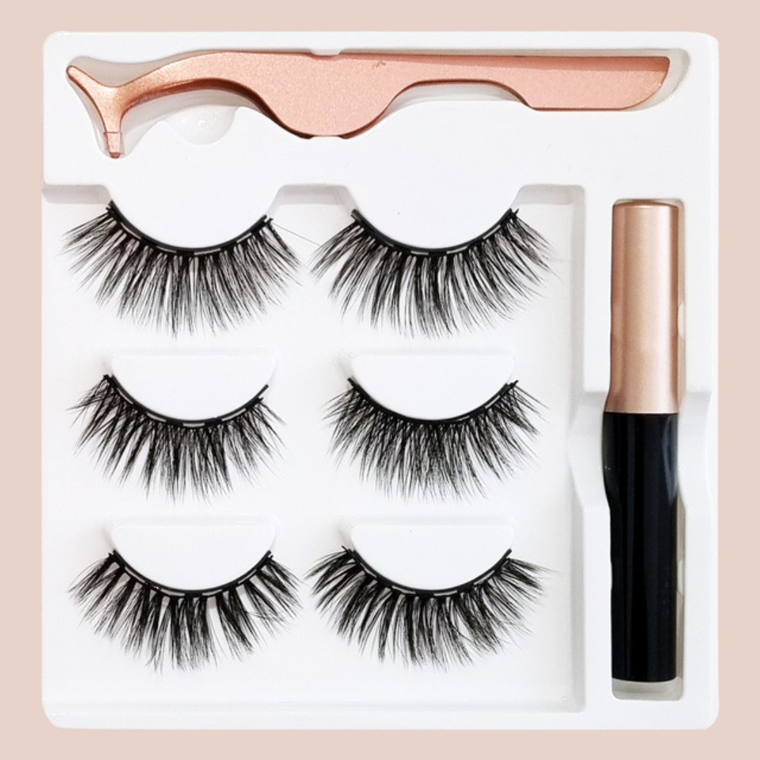 3 PARES DE PESTAÑAS POSTIZAS MAGNETICAS + DELINEADOR DE OJOS MAGNETICO
